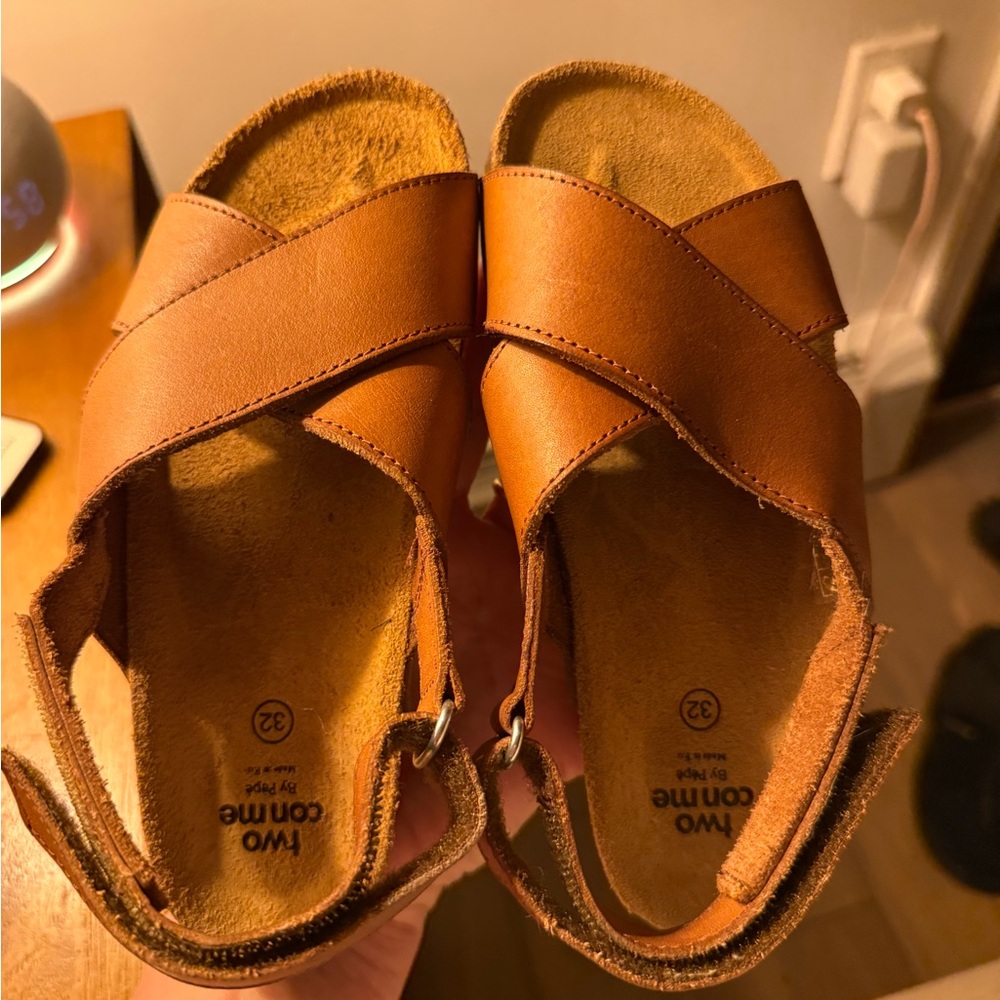 Never worn Kids' Tan Crisscross Leather Sandals by